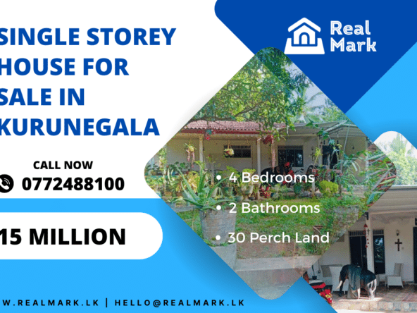 A single storey house for sale in Kurunegala. Visit RealMark.lk or Contact 0772488100 Now, for more Information!